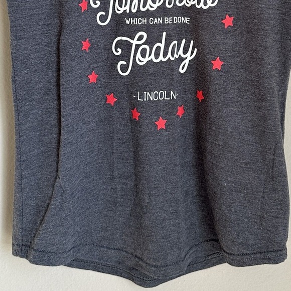 Anvil Tri Blend Gray Graphic Tee President Lincoln Quote V-Neck Short Sleeve - Picture 3 of 9
